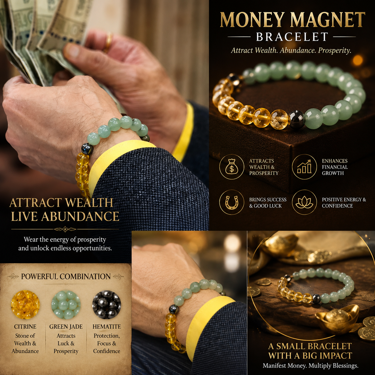 Original Certified Money Magnet Bracelet for Wealth - Natural Pyrite & Citrine Stones