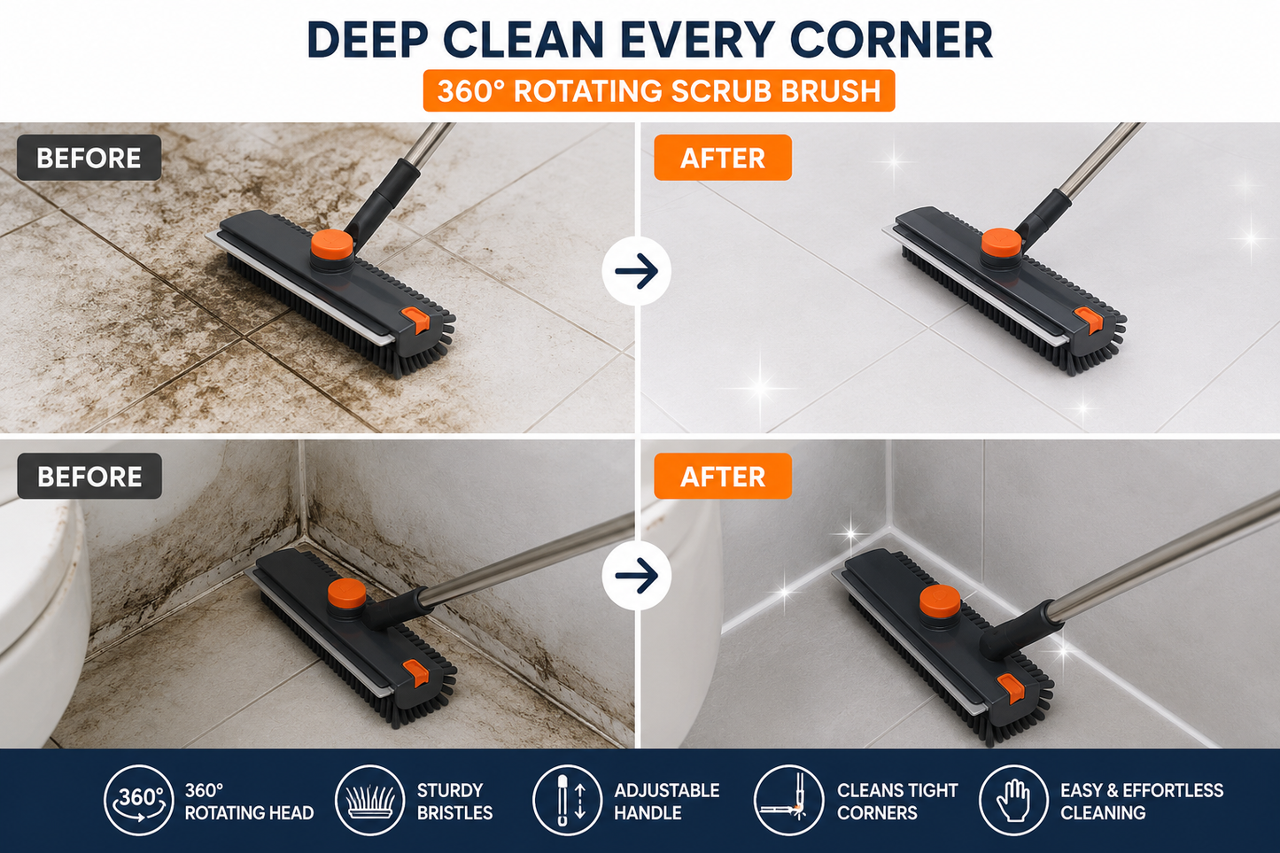 All-in-One 360° Deep Cleaning Floor Brush with Adjustable Handle